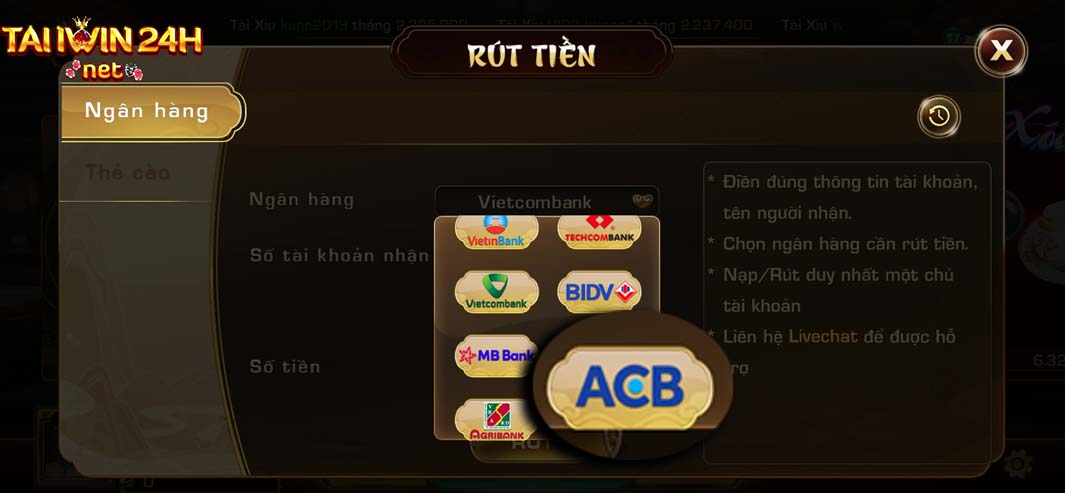 Đối tác tin cậy của Taiiwin24h – Ngân hàng ACB