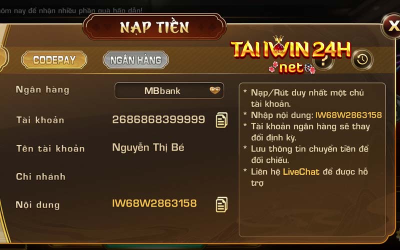 nhận 50k chơi game iWin khi mở thẻ tín dụng MB Bank