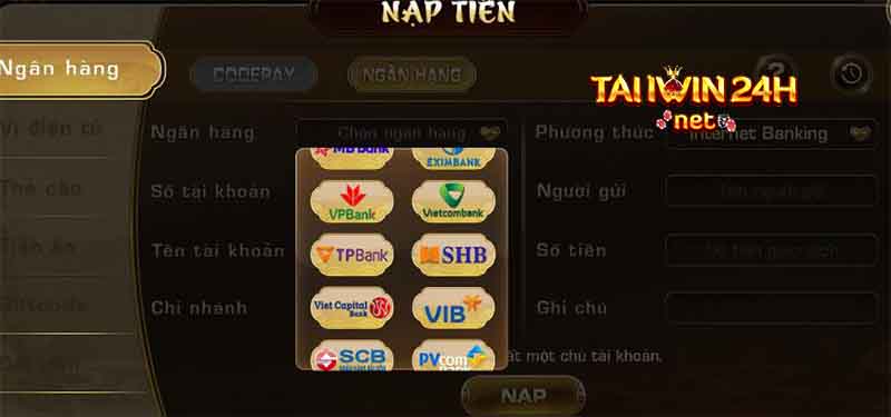 nạp tiền vào tài khoản iWin bằng ngân hàng TP bank